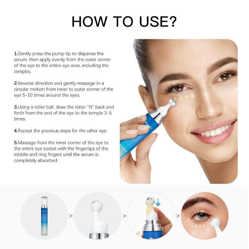 Lakerain Eye Serum for Summer Gift, 1 Count/2 Counts under Eye Roller Cream for Dark Circles and Puffiness, Eye Treatment Serum with 360° Massage Ball, Suitable for under Eye Dark Circles