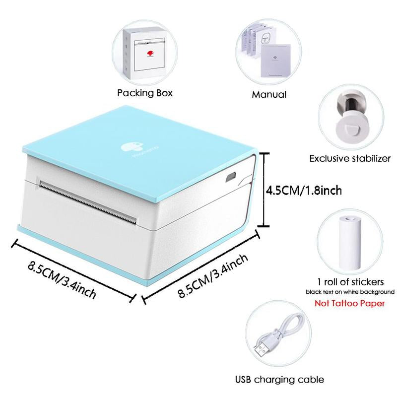 Phomemo M02 Sticker Printer Comes with 1 Roll Stickers, Mini Pocket Printer, Inkless Bluetooth Thermal Printer, Office Supplies, Summer Fathers Day Gift