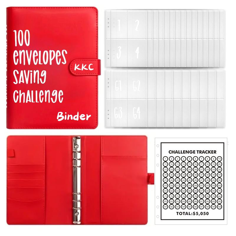 【KKC】100 Envelopes Money Saving Challenge, Envelopes Challenge Binder, Budget Binder and Cash Envelopes, Successfully Reach Your Savings Goals of $5,050