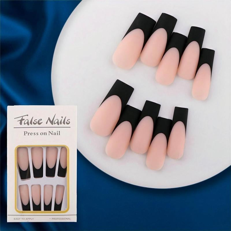 Summer Colorblock Nail Art & Nail Care Nail Kit & Tape & Nail File & Stick, 24Pcs/Set Frosted Decorative False Nail, Fashion Elegant Stick on Nails Kit, Christmas Gift