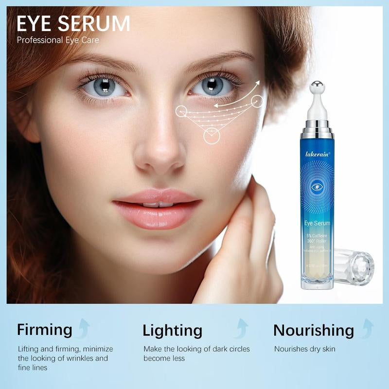 Lakerain Eye Serum for Summer Gift, 1 Count/2 Counts under Eye Roller Cream for Dark Circles and Puffiness, Eye Treatment Serum with 360° Massage Ball, Suitable for under Eye Dark Circles